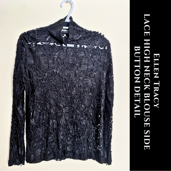 Ellen Tracy Tops - Ellen Tracy Elegant Victorian Black Lace Blouse